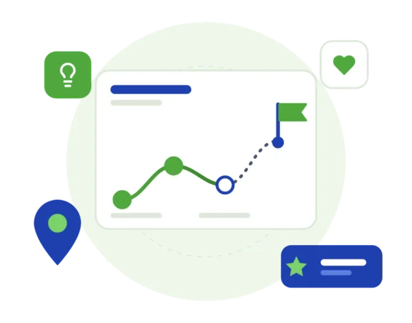 Illustration of a progress chart with a map pin and a goal flag